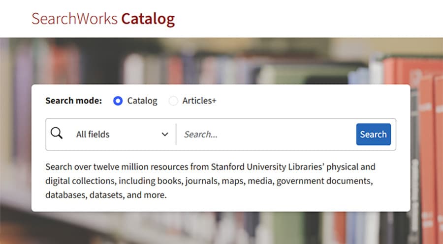 Screenshot of the online search box for library catalog.